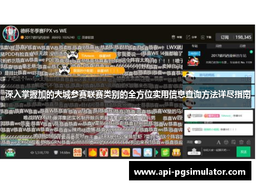 深入掌握加的夫城参赛联赛类别的全方位实用信息查询方法详尽指南 深入掌握加的夫城参赛联赛类别的全方位实用信息查询方法详尽指南